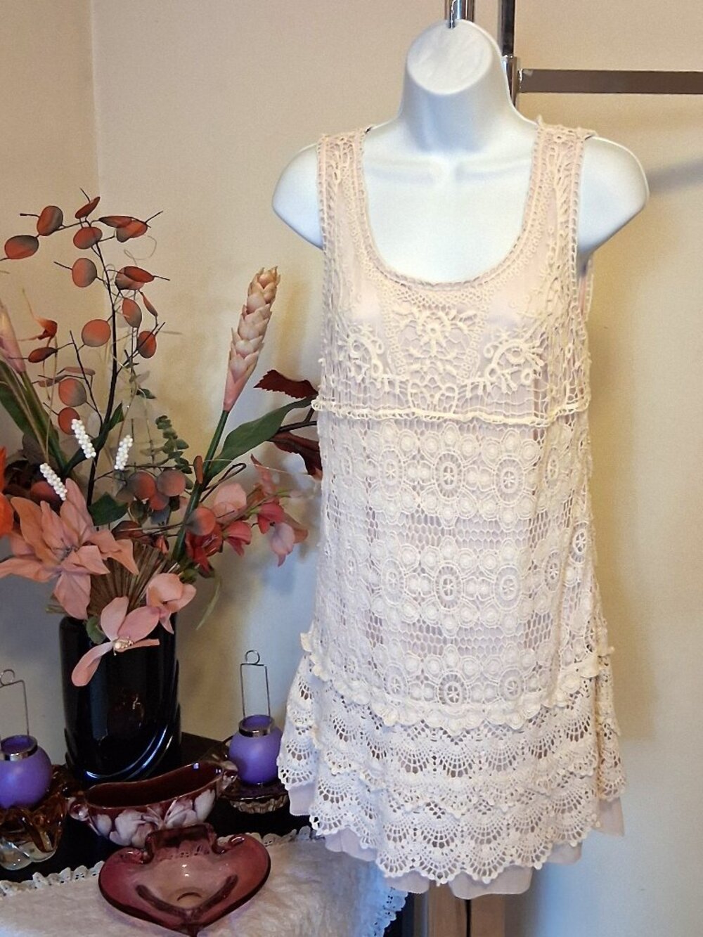 NWOT Kensie Dresses Unique Crochet Lined Dress Sleeveless Midi Lace Sundress 8